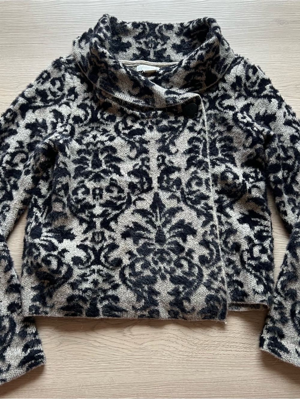 Christian Siriano Black and Cream Patterned Funnel Neck Sweater